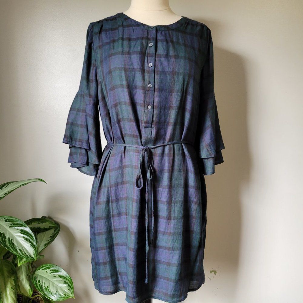LOFT Plaid Dress in Blue and Green
